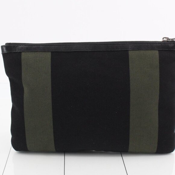 Saint Laurent Black/Green Stripe Canvas Zip Pouch - Picture 3 of 13